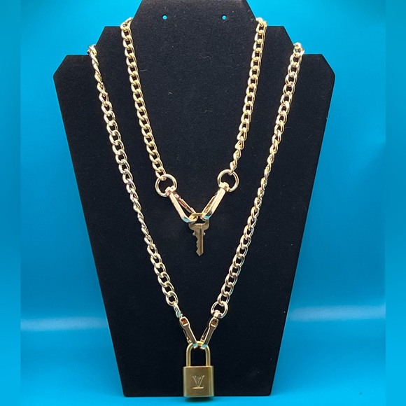 Louis Vuitton Gold Brass Padlock and Key Necklace Set #323 - Picture 1 of 3